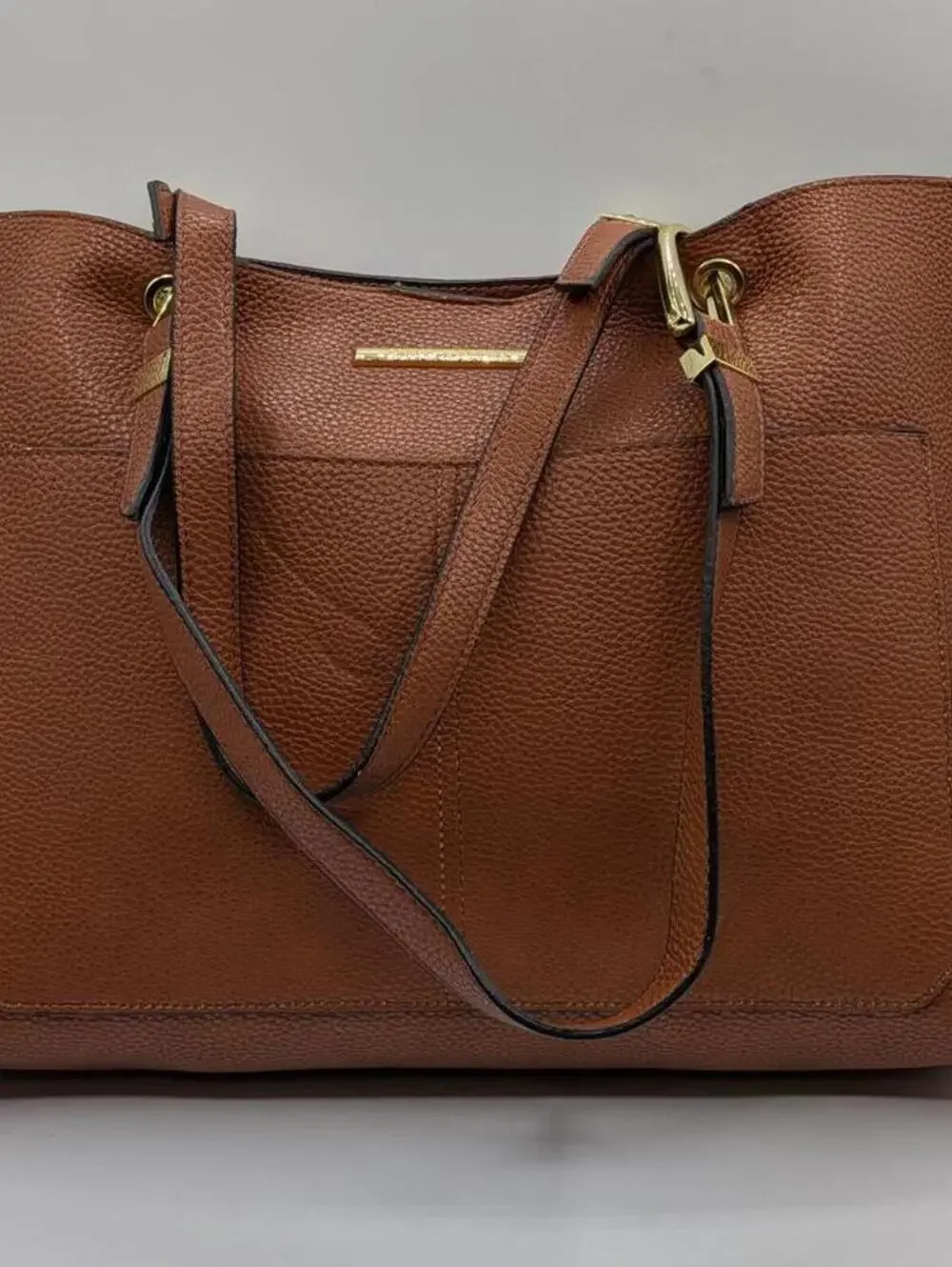 Steve Madden $98 Cognac Brown Donna Double Pocket Faux Leather Floral Lined Tote